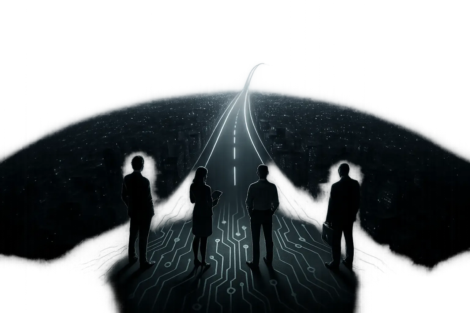 placeholder: aerial illustration of AI-powered teamwork
